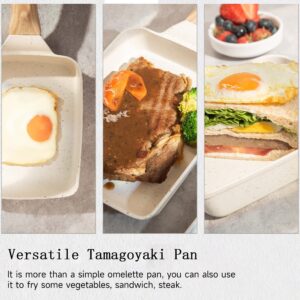 Zalnuuk Tamagoyaki Pan, Nonstick Japanese Omelette Pan, Rectangle Egg Roll Pan with Detachable Anti Scalding Handle for All Stove, 7.5" x 5.5", Cream White