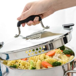 Rorence Stainless Steel Stock Pot with Lid: 6 Quart Stockpot Pasta Pot with Two Side Spouts, capsule Bottom, Strainer Glass Lid