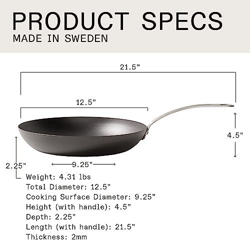 Made In Cookware - Seasoned 12" Blue Carbon Steel Frying Pan - (Like Cast Iron, but Better) - Professional Cookware - Crafted in Sweden - Induction Compatible