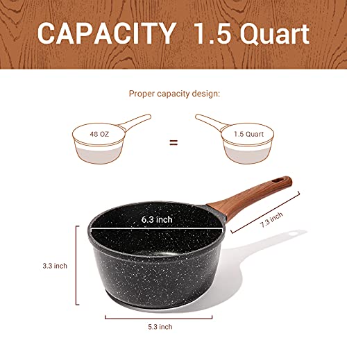 ESLITE LIFE 1.5 Quart Sauce Pan with Lid Nonstick Small Soup Pot, Compatible with All Stovetops (Gas, Electric & Induction), PFOA Free