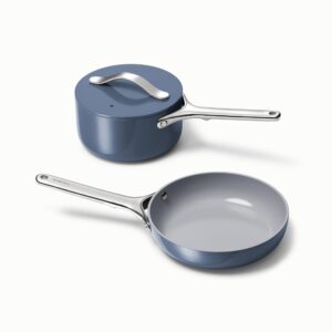 caraway mini duo - non-stick ceramic mini fry pan (1.05 qt, 8") & mini sauce pan (1.75 qt) - non toxic, ptfe & pfoa free - oven safe & stovetop agnostic (gas, electric & induction) - navy