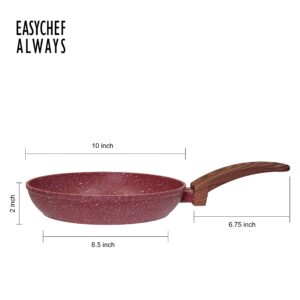 Easy chef always, Nonstick Frying Pan Skillet, 10inch, Non Stick Granite Red Coating, Egg Pan Fry Pan Omelet Pan Healthy Stone Cookware Chef’s Pan, PFOA Free, Induction Compatible