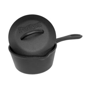 bayou classic 7441 1-qt covered cast iron sauce pot features self basting lid perfect for small portions reducing sauces simmering soups or boiling an egg