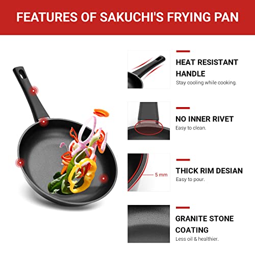 Sakuchi Nonstick Frying Pan Skillet,9.5" Non Stick Granite Fry Pan Egg Pan Omelet Pans, Stone Cookware Chef's Pan, PFOA Free…