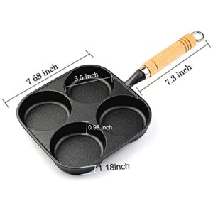 awrduol Uncoated 4 Cup Egg Frying Pan Thickened Egg Cooker Omelet Pan, Healthy Cast Iron Pancake Cooker for Breakfast, Gas Stove & Induction Compatible