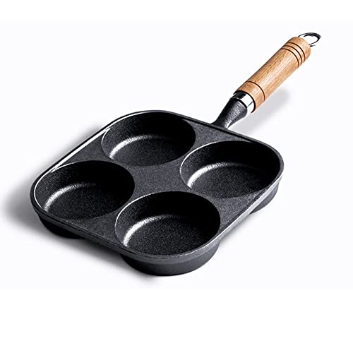 awrduol Uncoated 4 Cup Egg Frying Pan Thickened Egg Cooker Omelet Pan, Healthy Cast Iron Pancake Cooker for Breakfast, Gas Stove & Induction Compatible