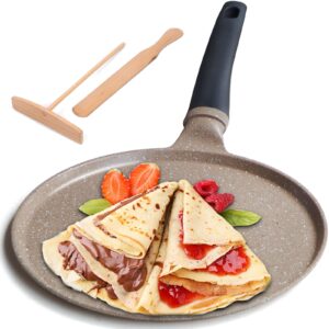 diig non stick crepe pan 11 inch with spreader spatula, no stick pancake pan for cooking, brown griddle for frying egg, steak, crepe cake, omelette pan with induction bottom
