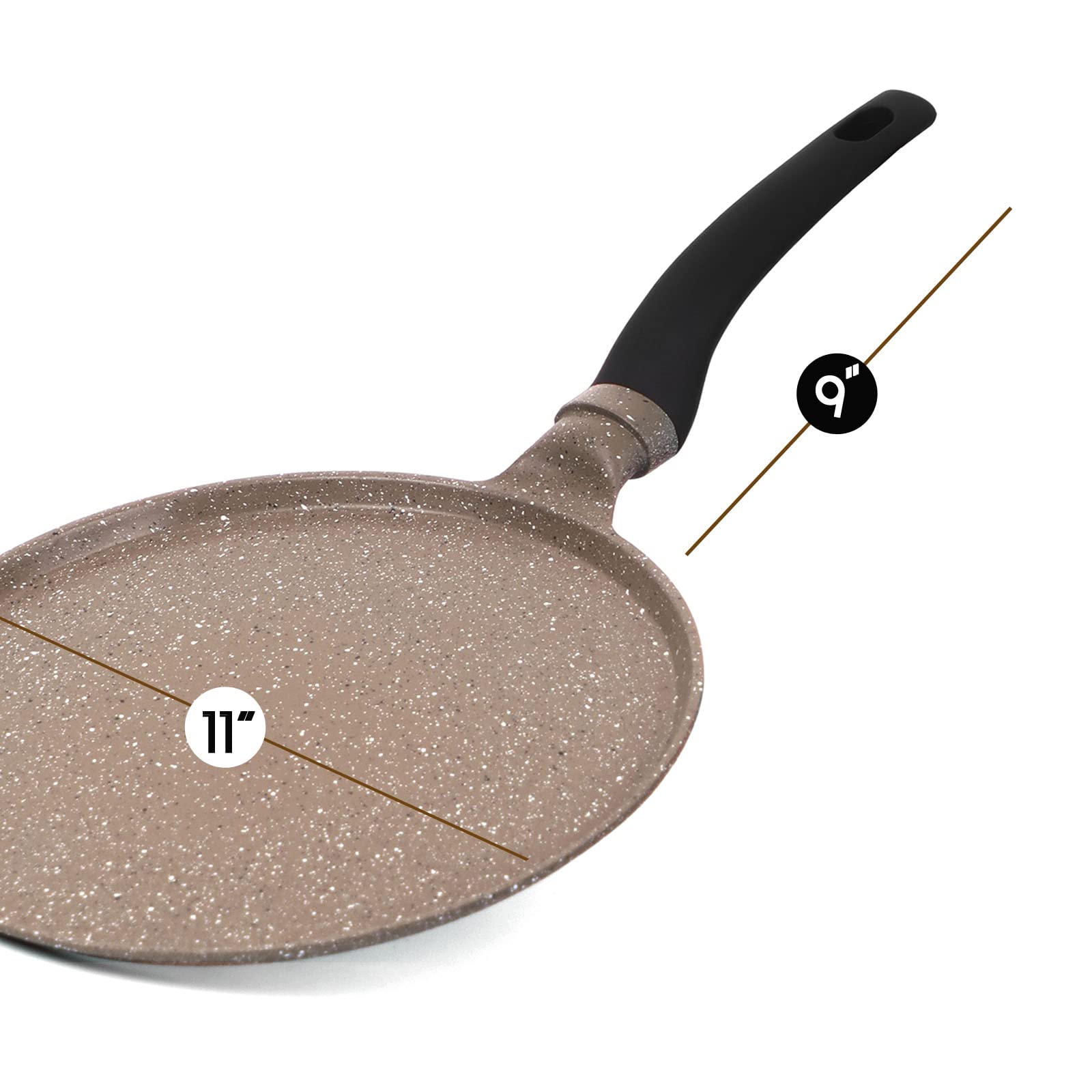 DIIG Non Stick Crepe Pan 11 Inch with Spreader Spatula, No Stick Pancake Pan for Cooking, Brown Griddle for Frying Egg, Steak, Crepe Cake, Omelette Pan with Induction Bottom