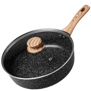 michelangelo deep frying pan with lid, 9.5 inch, nonstick, aluminum, ergonomic handle, induction compatible