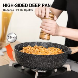 MICHELANGELO Deep Frying Pan with Lid, 9.5 Inch, Nonstick, Aluminum, Ergonomic Handle, Induction Compatible