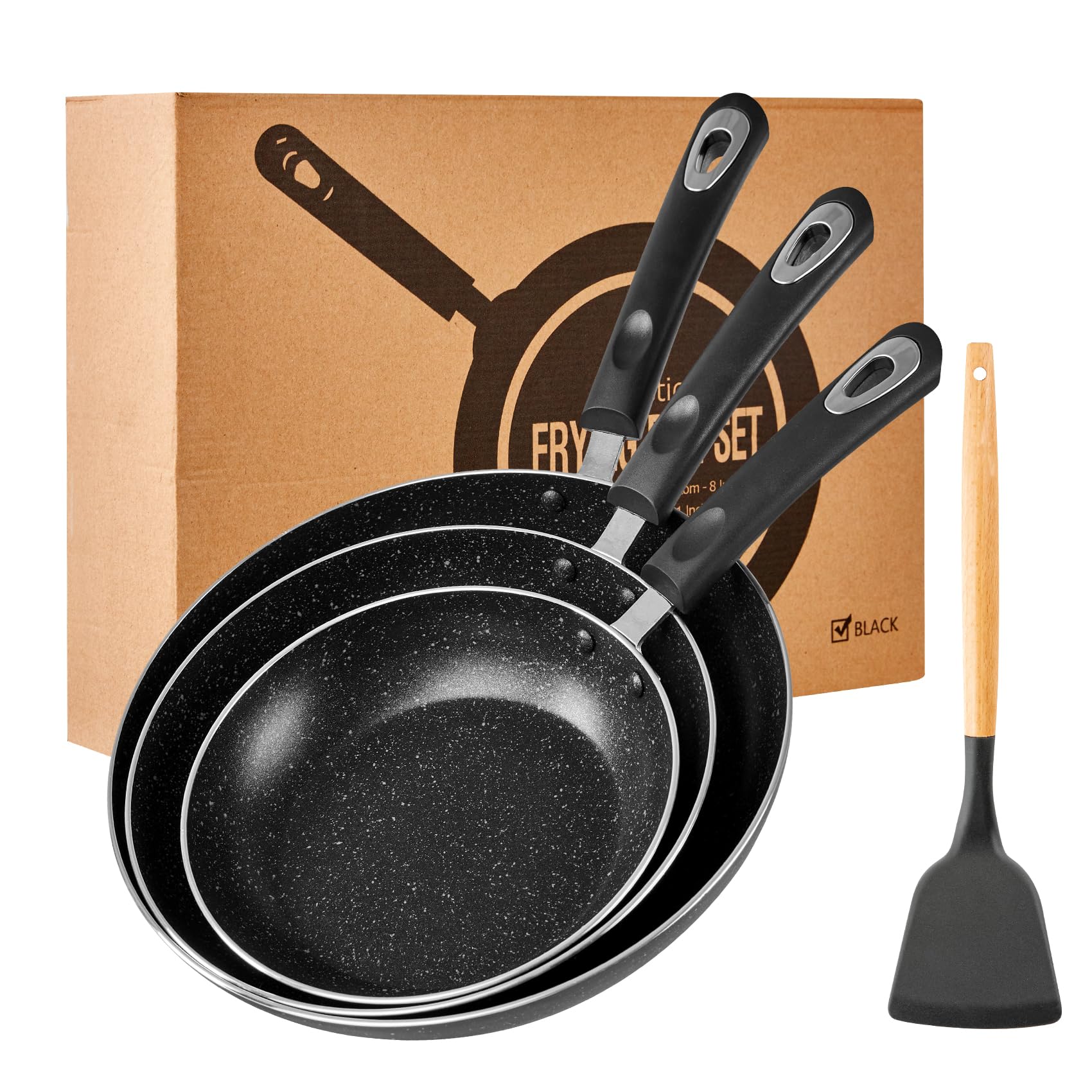 HooJay Nonstick Frying Pan Set-3-Pieces Skillet Set Induction Compatible,8 Inch,9.5 Inch and 11 Inch