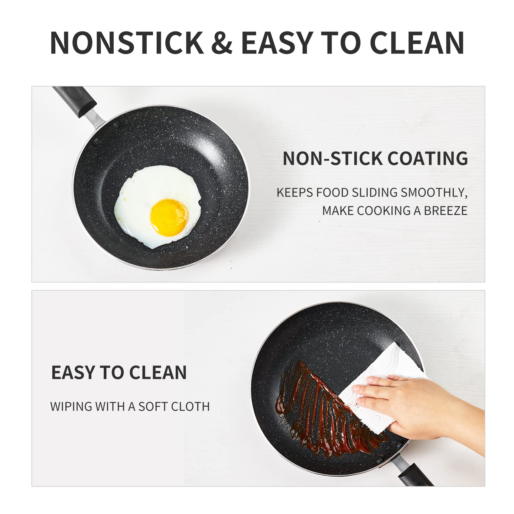 HooJay Nonstick Frying Pan Set-3-Pieces Skillet Set Induction Compatible,8 Inch,9.5 Inch and 11 Inch