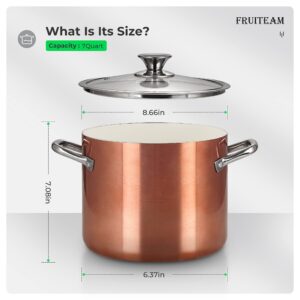 FRUITEAM Nonstick Stock Pot 7 Qt Soup Pasta Pot with Lid, 7-Quart Multi Stockpot Oven Safe Cooking Pot for Stew, Sauce & Reheat Food, Induction/Oven/Gas/Stovetops Compatible for Family Meals