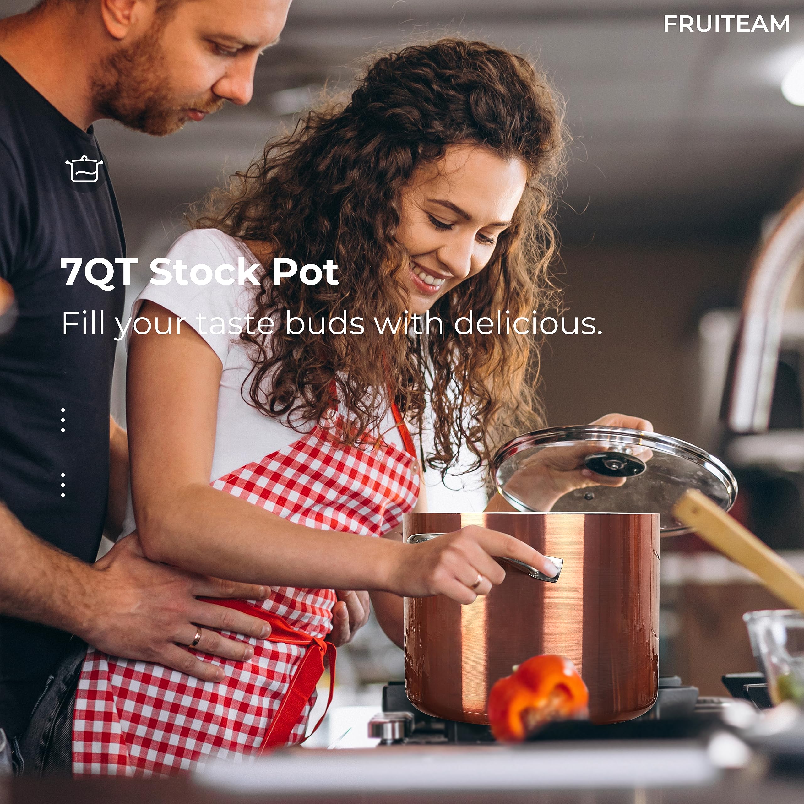 FRUITEAM Nonstick Stock Pot 7 Qt Soup Pasta Pot with Lid, 7-Quart Multi Stockpot Oven Safe Cooking Pot for Stew, Sauce & Reheat Food, Induction/Oven/Gas/Stovetops Compatible for Family Meals