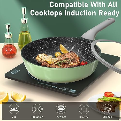 COOKER KING Nonstick Frying Pan with Lid-11Inch Nonstick Skillet Healthy Cookware, PFOA Free Granite Coating | Cooking Pan with Heat-Resistant Handle-Induction Compatible