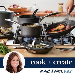 Rachael Ray Cook + Create Hard Anodized Nonstick Saucier Pan/Saucepan with Lid and Helper Handle, 4.5 Quart - Black