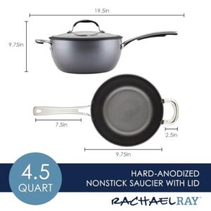 Rachael Ray Cook + Create Hard Anodized Nonstick Saucier Pan/Saucepan with Lid and Helper Handle, 4.5 Quart - Black