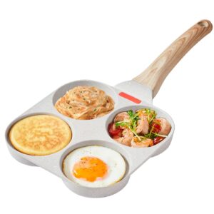 jeetee egg pan nonstick omelet pan 4-cup egg skillet pancake pan stone coating cookware suitablefor all stove 7.3 inch, beige