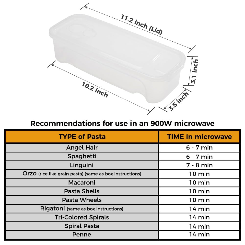 Microwave Pasta Cooker with Strainer, Food Grade Heat Resistant Pasta Boat Vegetable Steamer Spaghetti Noodle Cooker with Capacity Up to 5 Pound, No Mess, Sticking, or Waiting for Water to Boil