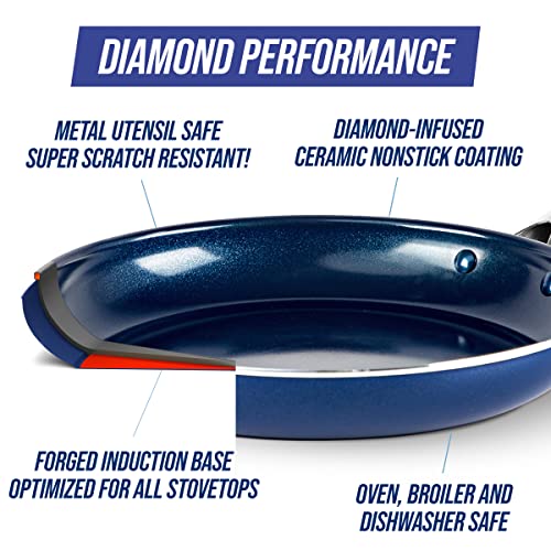 Blue Diamond Cookware Diamond Infused Ceramic Nonstick 11" Wok Pan, Induction, PFAS-Free, Dishwasher Safe, Oven Safe, Blue