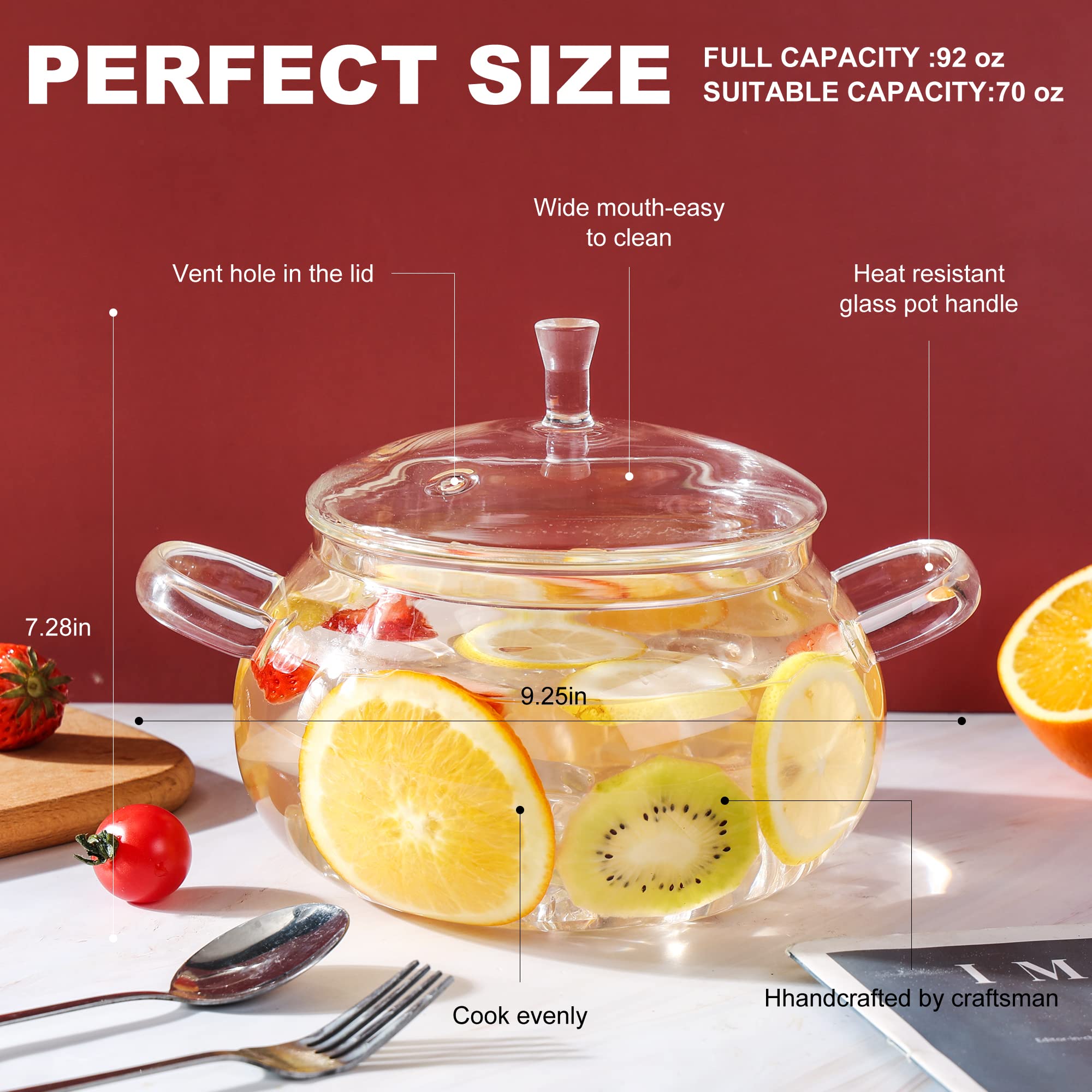 Glass Cooking Pot,83oz/2500ml Clear Glass Pots for Cooking on Stove with Lid, Large Glass Saucepan Cookware Set for Pasta Noodle, Soup, Milk, Baby Food