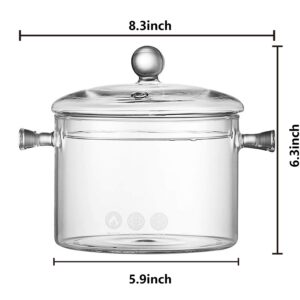 Jucoan 1.5L/50oz Glass Saucepan with Cover, Heat Resistant Stovetop Glass Cooking Pot with Lids for Pasta Noodle, Soup, Milk, Baby Food, Glass Cookware Gift for Housewarming, Wedding, Birthday