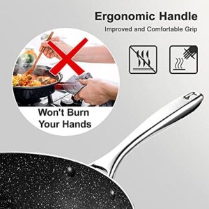 CSK Stir Fry Pan - Wok Pan with Lid, Nonstick Frying Pan with Ergonomic Handle and Flat Bottom, APEO & PFOA-Free Stone-Derived Non Stick Coating,14inch, Black & Gray Black(14 inch)