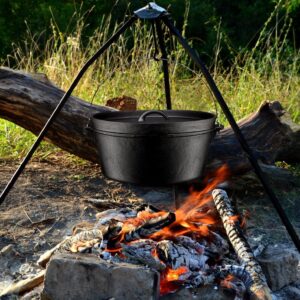 Bruntmor Pre-Seasoned Cast Iron Dutch Oven with Flanged Lid Iron Cover, for Campfire or Fireplace Cooking Pre-Seasoned Camping Cookware Flat Bottom 8 Quart