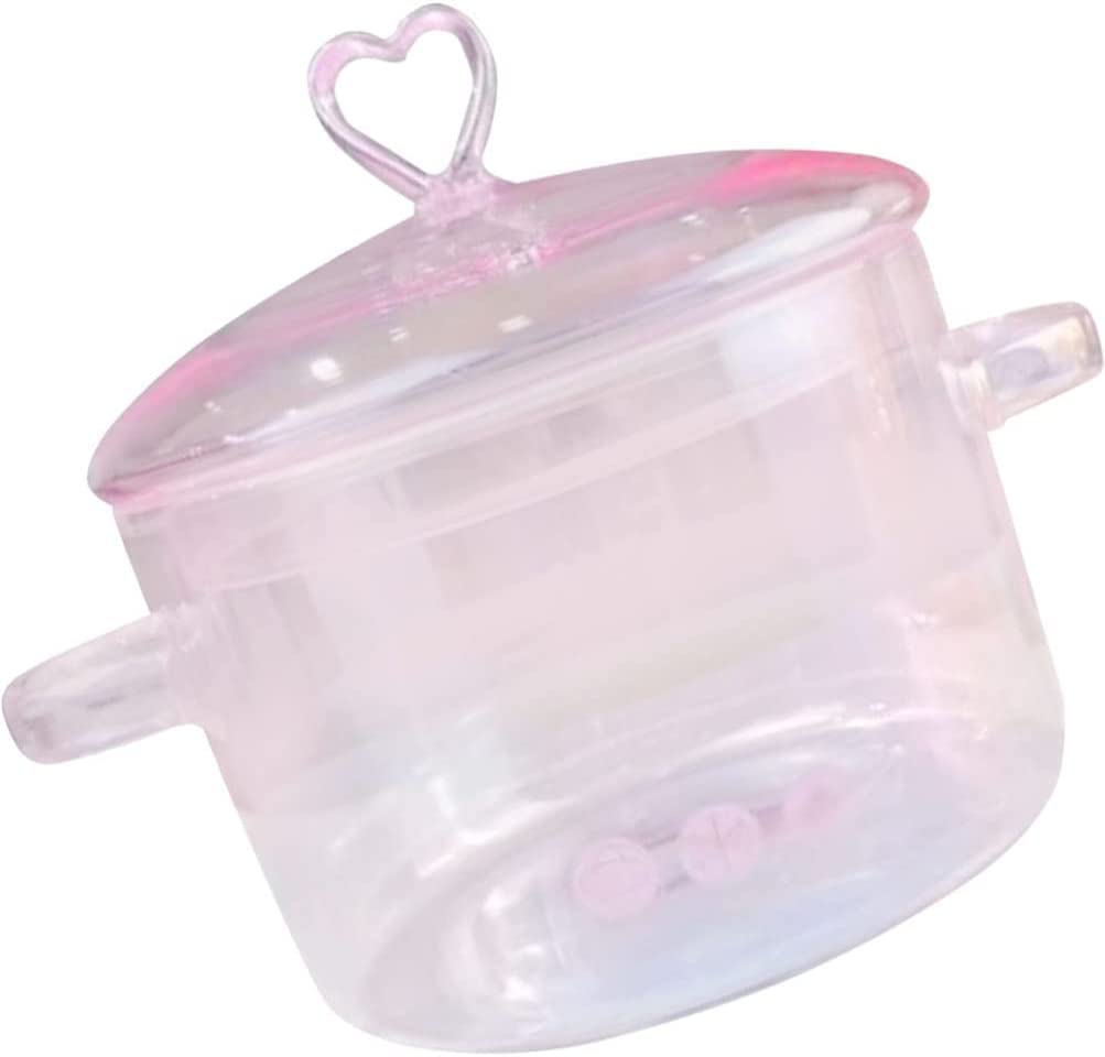 Glass Saucepan with Cover Clear Cooking Pot Stovetop Stew Pot with Lid Handmade Glass Casserole Double-Handle Cookware for Pasta Noodle Soup Milk Pink