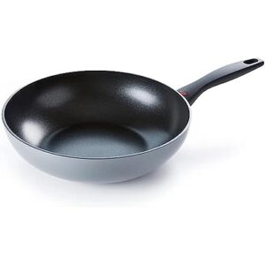 oxo softworks hard anodized 11" wok pan with helper handle, 3-layered german engineered nonstick coating, dishwasher safe, gray