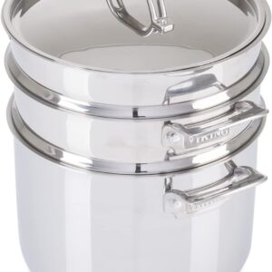 Viking Culinary 3-Ply Stainless Steel Pasta Pot, 8 Quart, Includes Pasta & Steamer Insert, Dishwasher, Oven Safe, Works on All Cooktops including Induction