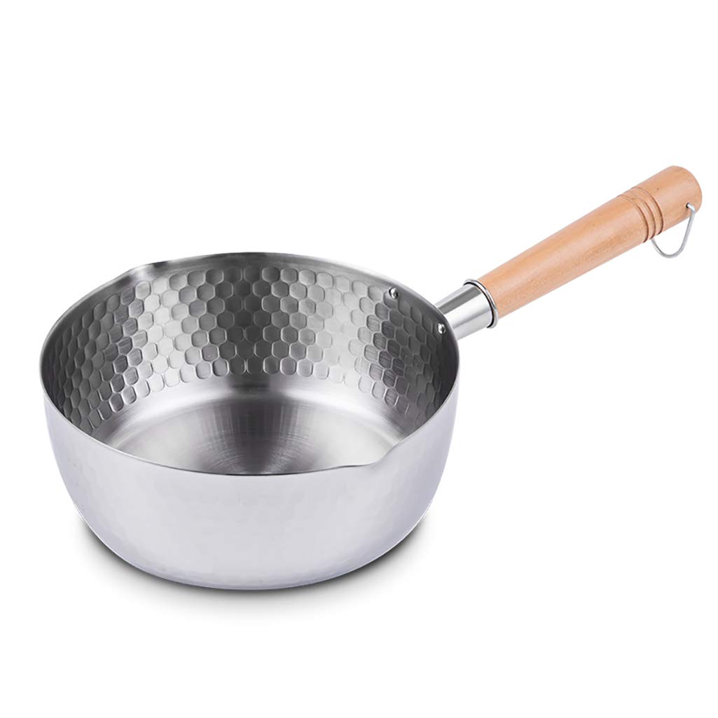 Yukihira Saucepan, Traditional Japanese Yukihira Pot Stainless Steel Saucepan Milk Sauce Pan Wooden Handle (6.3 inch 1.2 Quart)