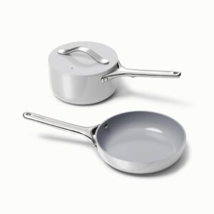 caraway mini duo - non-stick ceramic mini fry pan (1.05 qt, 8") & mini sauce pan (1.75 qt) - non toxic, ptfe & pfoa free - oven safe & stovetop agnostic (gas, electric & induction) - gray