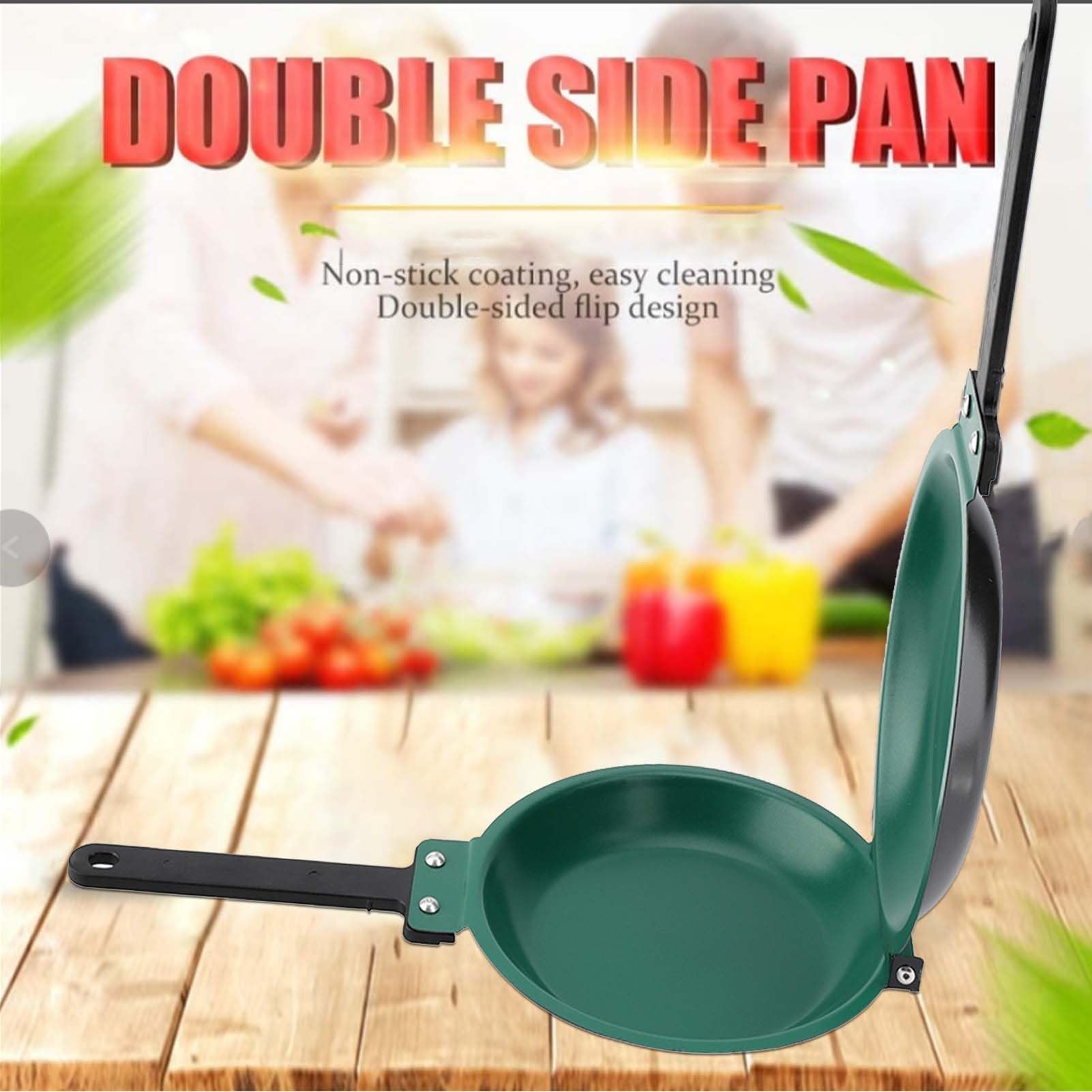 Jerliflyer Double Side Pan, Nonstick Flip Double Frying Pan, Round Ceramic Coating Fried Egg Pancake Pan Maker for Household Kitchen Cookware, 7.6inch Diameter Green