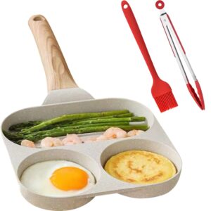 a.b crew fried egg pan nonstick, egg frying pan 3 section pancake pan aluminium omelet pan induction & gas stove compatible granite egg skillet egg cooker pan for plett breakfast