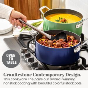 Granitestone Diamond 5 Qt Nonstick Stock Pot Soup Pot Pasta Pot Stew Pot with Tempered Glass Lid-Oven & Dishwasher Safe-100% PFOA FREE - Dark Blue