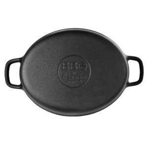 BBQ by MasterPRO - 7 Qt Pre Seasoned Cast Iron Oval Dutch Oven with Self Basting Lid and Stainless Steel Handle, 7 Quarts, Black