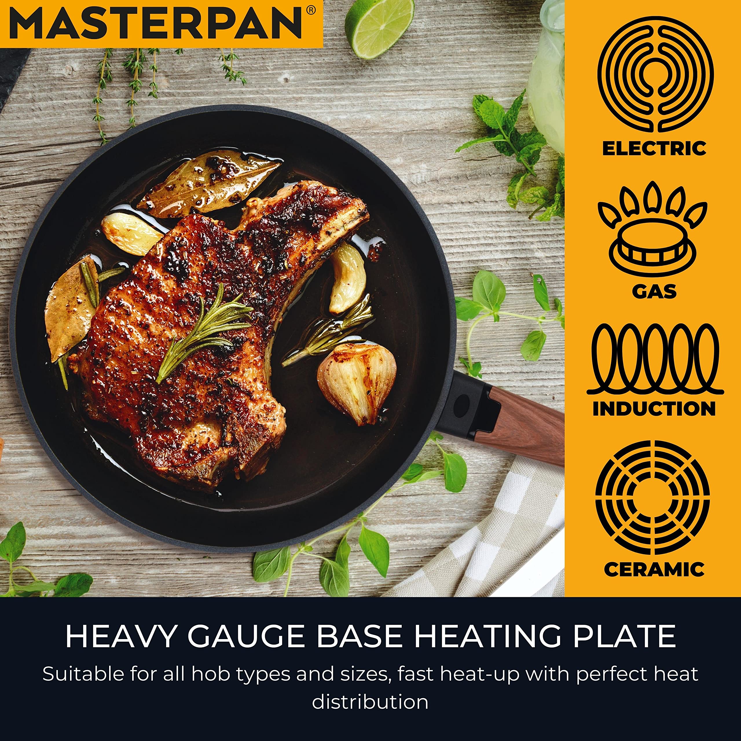 MasterPan Designer Series Non-Stick Cast Aluminum Crepe Pan with Detachable Handle, 11", Black