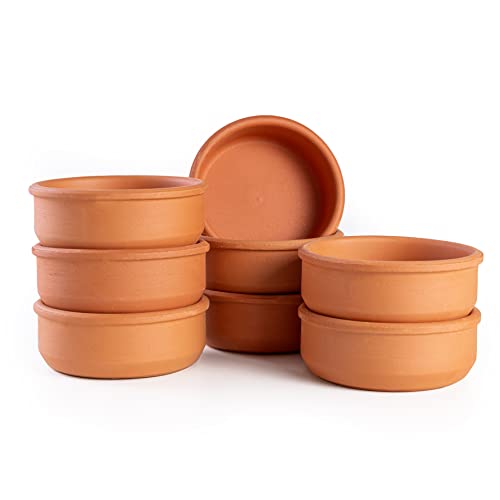 Luksyol Handmade Unglazed Clay Bowls: Elevate Your Culinary Experience with a Set of 8 (3.7 x 1.4 in) | Authentic Terracotta Cooking for Indian, Mexican, Korean Cuisine | Microwave-Friendly and Safe |