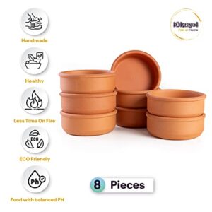 Luksyol Handmade Unglazed Clay Bowls: Elevate Your Culinary Experience with a Set of 8 (3.7 x 1.4 in) | Authentic Terracotta Cooking for Indian, Mexican, Korean Cuisine | Microwave-Friendly and Safe |