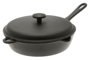 iwachu 9-1/2" cast iron frying pan with lid, medium, black
