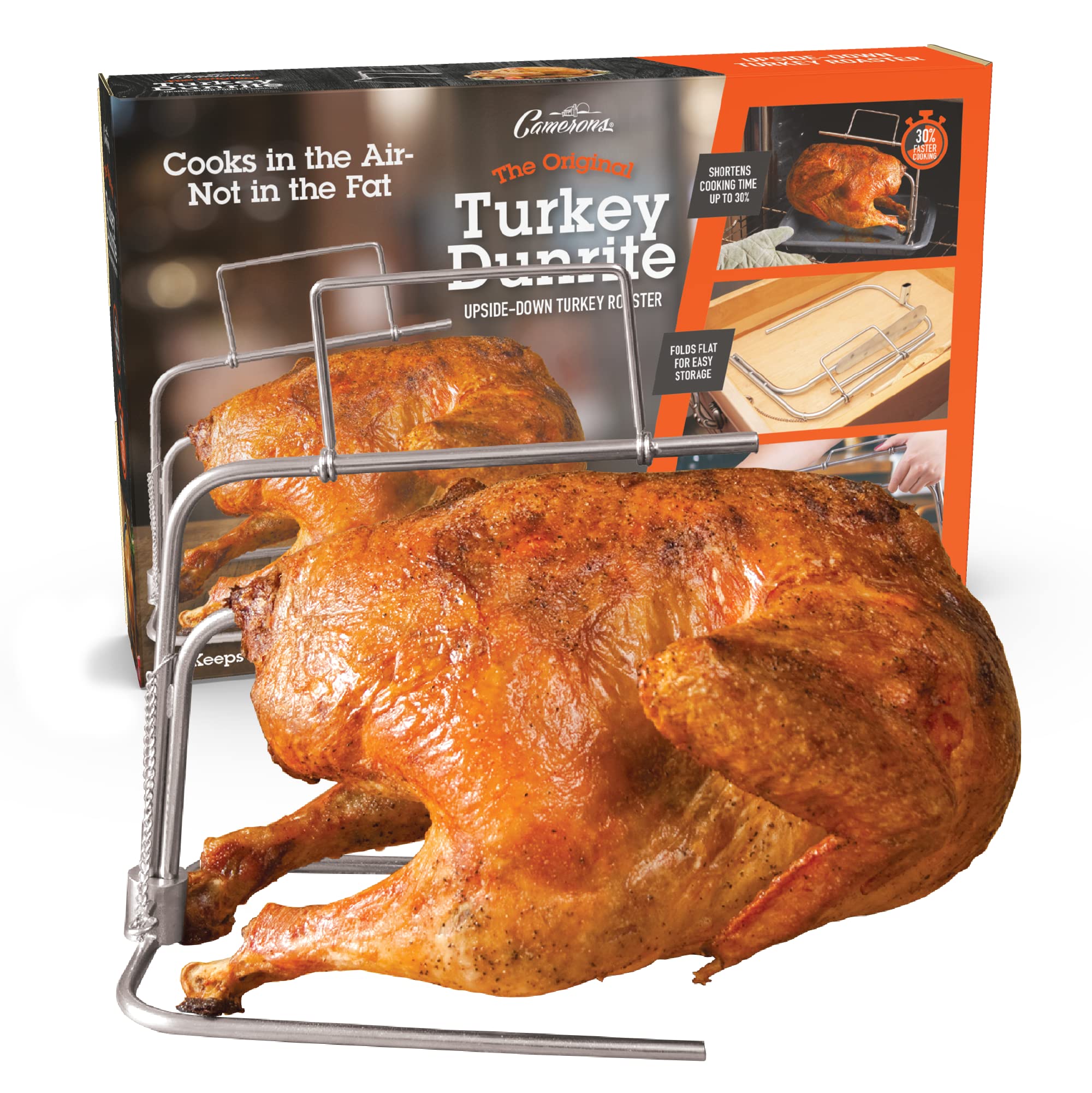 Camerons Turkey Roaster - Original Upside Down Turkey Dunrite Stainless Steel Cooker - Keeps Juices Inside Meat, Not Outside the Pan - Great for Cooking Roasts & Poultry Dinners - Barbecue Grill Gift