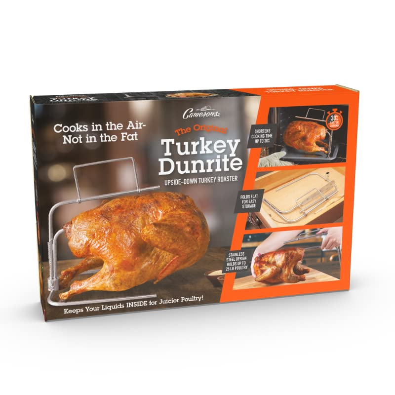 Camerons Turkey Roaster - Original Upside Down Turkey Dunrite Stainless Steel Cooker - Keeps Juices Inside Meat, Not Outside the Pan - Great for Cooking Roasts & Poultry Dinners - Barbecue Grill Gift