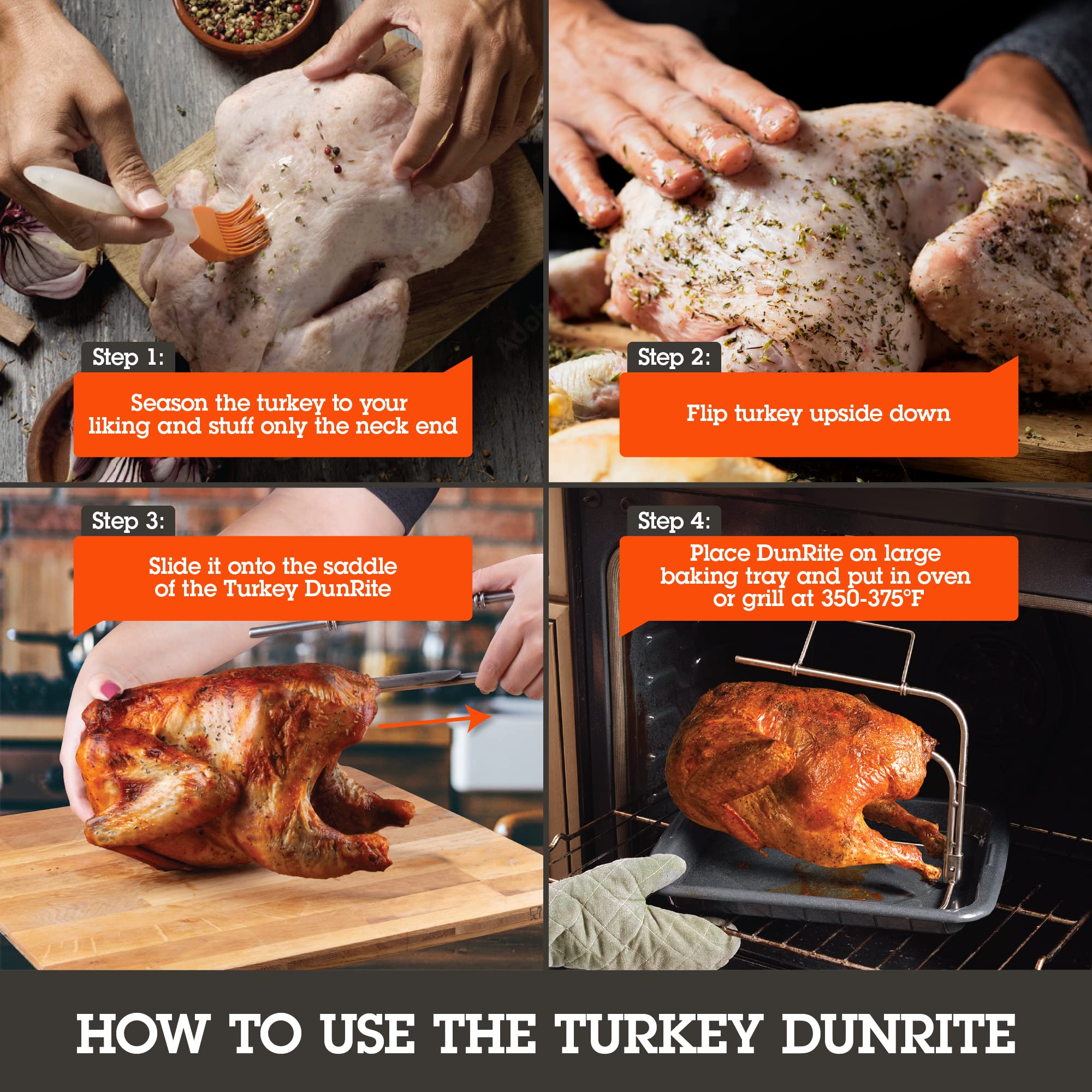 Camerons Turkey Roaster - Original Upside Down Turkey Dunrite Stainless Steel Cooker - Keeps Juices Inside Meat, Not Outside the Pan - Great for Cooking Roasts & Poultry Dinners - Barbecue Grill Gift