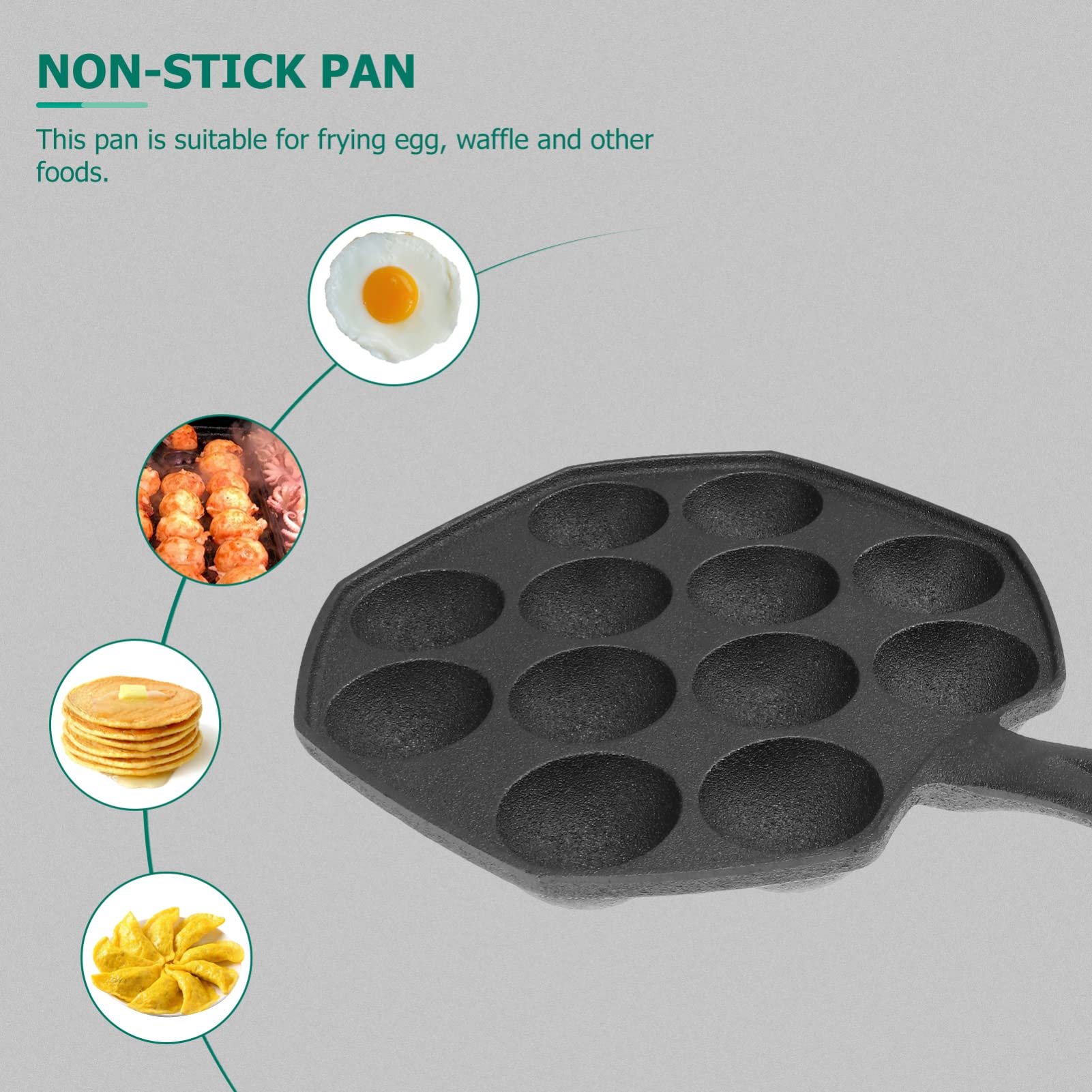 Cabilock Takoyaki Pan 12 Molds Takoyaki Maker Skillet Cast Iron Octopus Meat Ball Mold No- stick Baking Tray for Octopus Balls Pancake