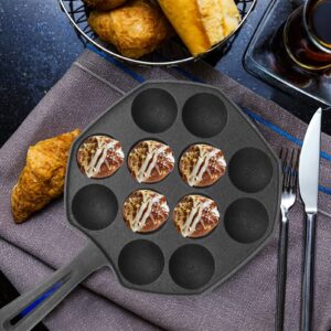 Cabilock Takoyaki Pan 12 Molds Takoyaki Maker Skillet Cast Iron Octopus Meat Ball Mold No- stick Baking Tray for Octopus Balls Pancake