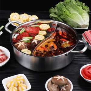 Hot Pot with Divider Stainless Steel Shabu Shabu Pot for Induction Cooktop Gas Stove 11’’ Suitable for 2-3 Person (11 inch)