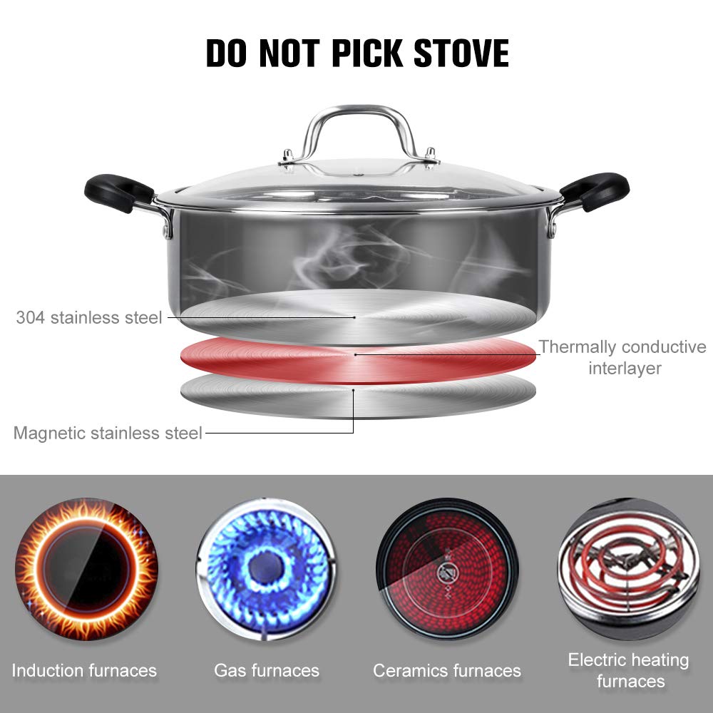 Hot Pot with Divider Stainless Steel Shabu Shabu Pot for Induction Cooktop Gas Stove 11’’ Suitable for 2-3 Person (11 inch)