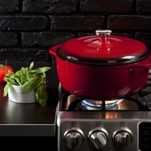 Lodge EC7D43 Enameled Cast Iron Dutch Oven, 7.5-Quart, Island Spice Red & EC3CC43 Enameled Cast Iron Covered Casserole, 3-Quart, Island Spice Red