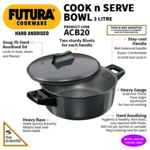 Hawkins/Futura L62 Hard Anodised Cook and Serve Stewpot/Bowl, 2-Liter,Gray,Medium